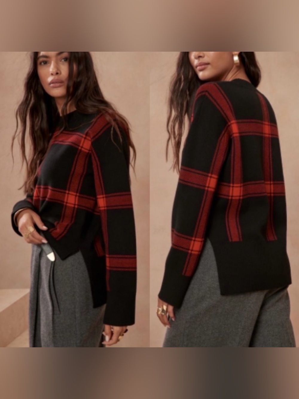 Banana Republic Black Sweater with Red Plaid